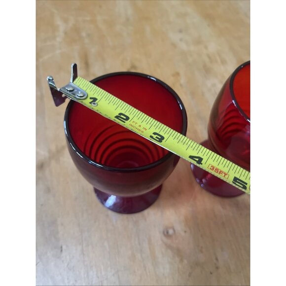 2 Vintage Water Wine Glasses PADEN CITY GLASS Ruby Red 4.75inch Holiday - Picture 4 of 6